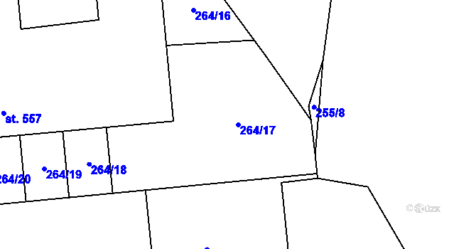 Parcela st. 264/17 v KÚ Rosice nad Labem, Katastrální mapa