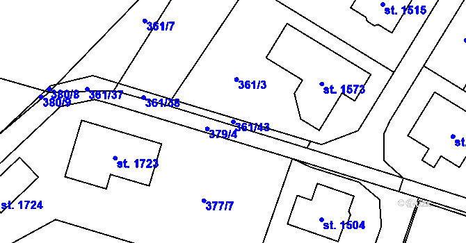 Parcela st. 361/43 v KÚ Rosice nad Labem, Katastrální mapa