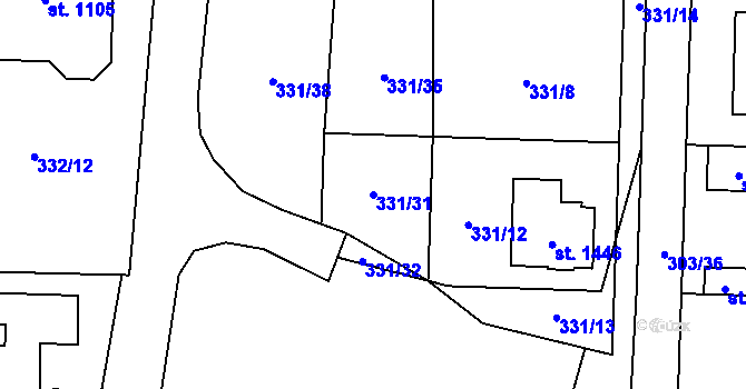 Parcela st. 331/31 v KÚ Rosice nad Labem, Katastrální mapa