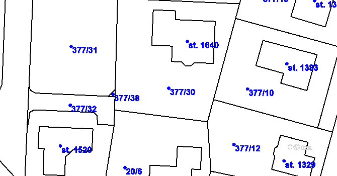 Parcela st. 377/30 v KÚ Rosice nad Labem, Katastrální mapa