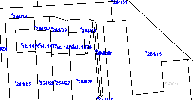 Parcela st. 264/29 v KÚ Rosice nad Labem, Katastrální mapa