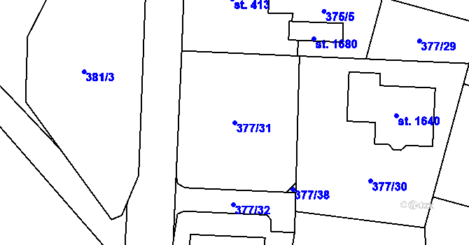 Parcela st. 377/31 v KÚ Rosice nad Labem, Katastrální mapa