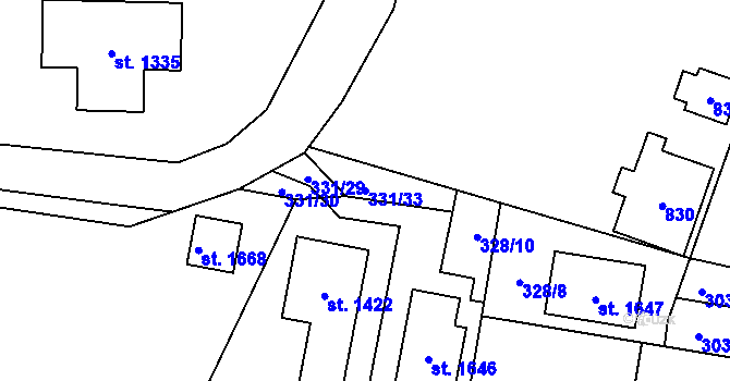 Parcela st. 331/33 v KÚ Rosice nad Labem, Katastrální mapa