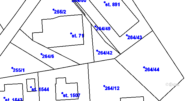 Parcela st. 264/42 v KÚ Rosice nad Labem, Katastrální mapa