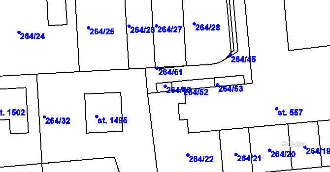 Parcela st. 264/46 v KÚ Rosice nad Labem, Katastrální mapa