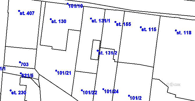 Parcela st. 131/2 v KÚ Rosice nad Labem, Katastrální mapa