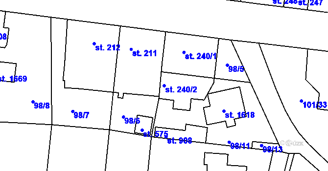 Parcela st. 240/2 v KÚ Rosice nad Labem, Katastrální mapa