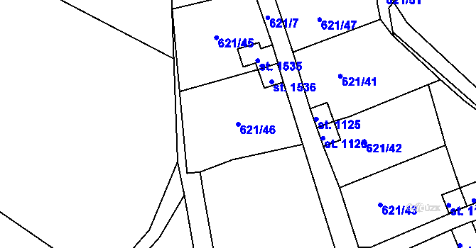Parcela st. 621/46 v KÚ Rosice nad Labem, Katastrální mapa