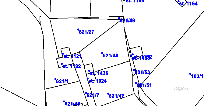 Parcela st. 621/48 v KÚ Rosice nad Labem, Katastrální mapa