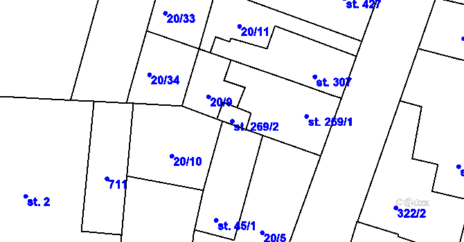 Parcela st. 269/2 v KÚ Rosice nad Labem, Katastrální mapa