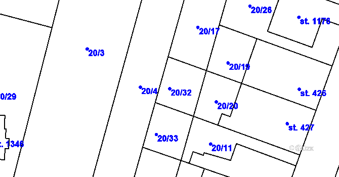 Parcela st. 20/32 v KÚ Rosice nad Labem, Katastrální mapa