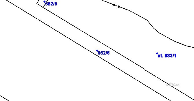 Parcela st. 562/6 v KÚ Rosice nad Labem, Katastrální mapa