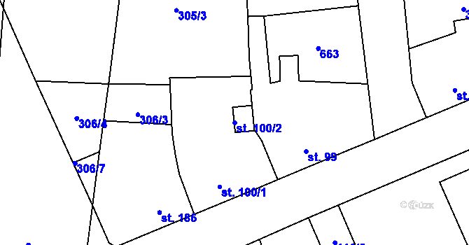 Parcela st. 100/2 v KÚ Rosice nad Labem, Katastrální mapa