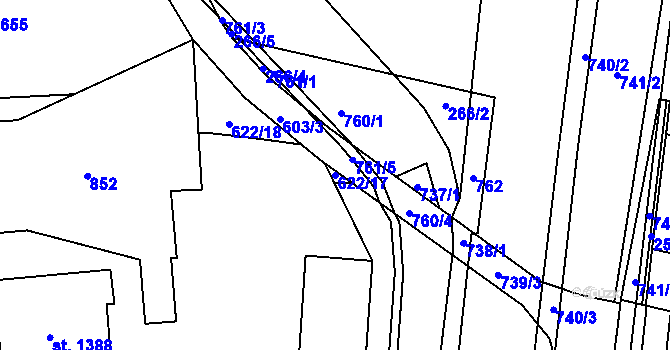 Parcela st. 622/17 v KÚ Rosice nad Labem, Katastrální mapa