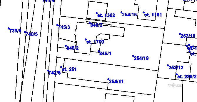 Parcela st. 846/1 v KÚ Rosice nad Labem, Katastrální mapa