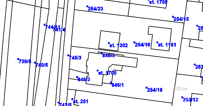 Parcela st. 846/3 v KÚ Rosice nad Labem, Katastrální mapa