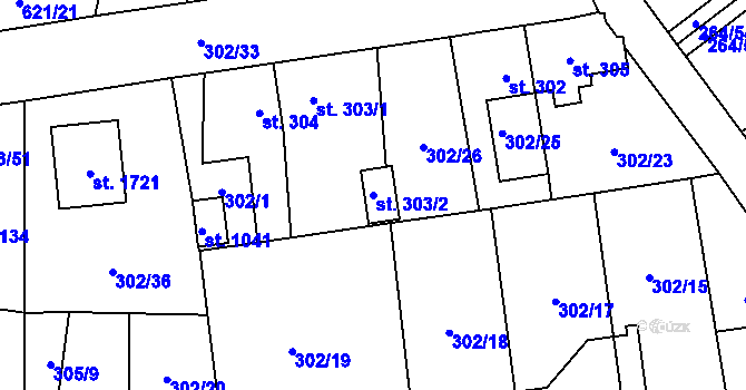 Parcela st. 303/2 v KÚ Rosice nad Labem, Katastrální mapa