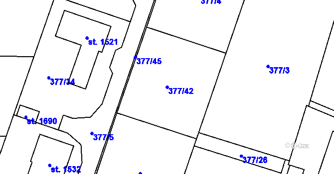 Parcela st. 377/42 v KÚ Rosice nad Labem, Katastrální mapa