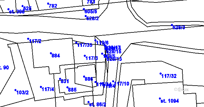 Parcela st. 119/5 v KÚ Rosice nad Labem, Katastrální mapa