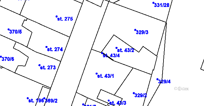 Parcela st. 43/4 v KÚ Rosice nad Labem, Katastrální mapa