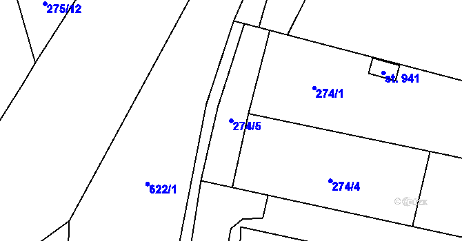 Parcela st. 274/5 v KÚ Rosice nad Labem, Katastrální mapa