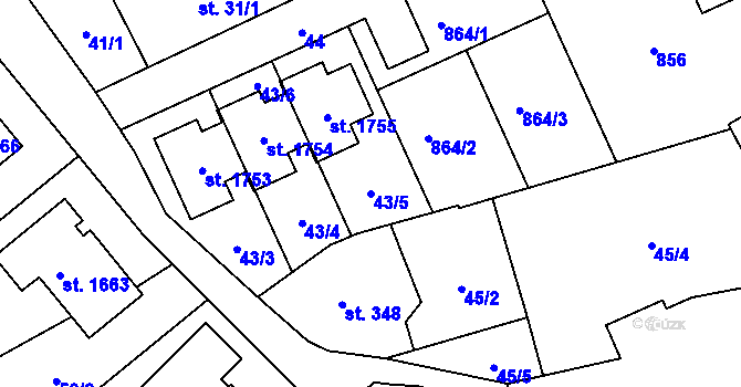 Parcela st. 43/5 v KÚ Rosice nad Labem, Katastrální mapa