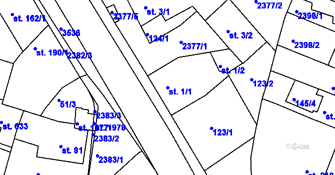 Parcela st. 1/1 v KÚ Rosice u Brna, Katastrální mapa