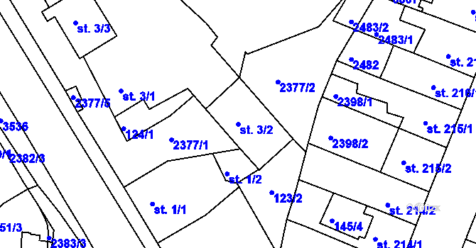 Parcela st. 3/2 v KÚ Rosice u Brna, Katastrální mapa