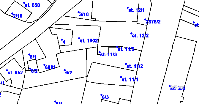 Parcela st. 11/3 v KÚ Rosice u Brna, Katastrální mapa
