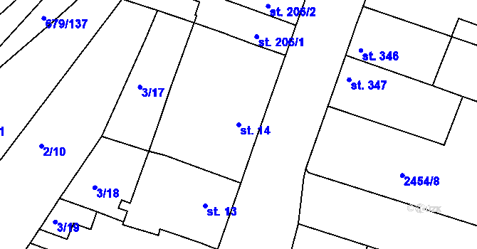 Parcela st. 14 v KÚ Rosice u Brna, Katastrální mapa