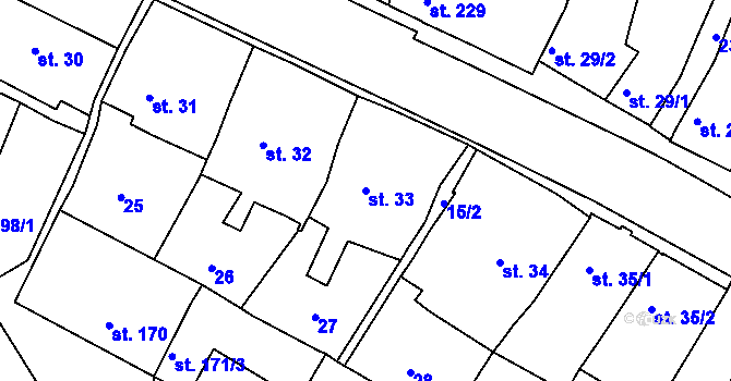 Parcela st. 33 v KÚ Rosice u Brna, Katastrální mapa