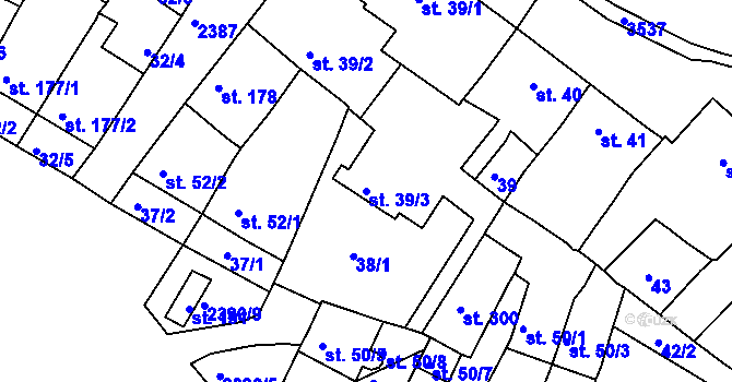 Parcela st. 39/3 v KÚ Rosice u Brna, Katastrální mapa