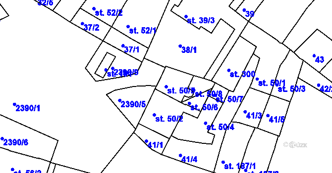 Parcela st. 50/5 v KÚ Rosice u Brna, Katastrální mapa