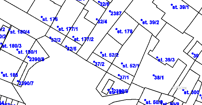 Parcela st. 52/2 v KÚ Rosice u Brna, Katastrální mapa