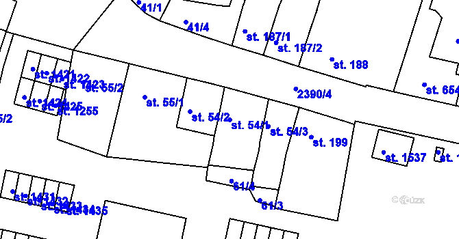 Parcela st. 54/1 v KÚ Rosice u Brna, Katastrální mapa