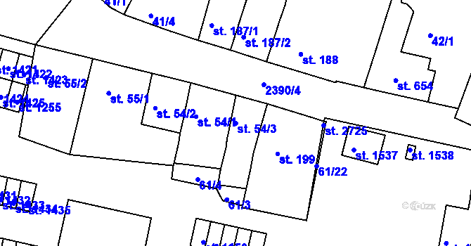 Parcela st. 54/3 v KÚ Rosice u Brna, Katastrální mapa