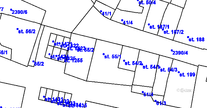 Parcela st. 55/1 v KÚ Rosice u Brna, Katastrální mapa