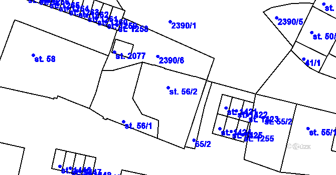 Parcela st. 56/2 v KÚ Rosice u Brna, Katastrální mapa