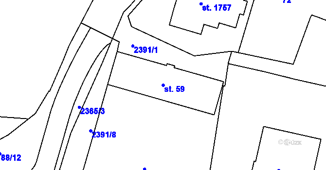 Parcela st. 59 v KÚ Rosice u Brna, Katastrální mapa