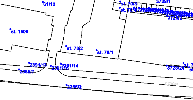 Parcela st. 70/1 v KÚ Rosice u Brna, Katastrální mapa
