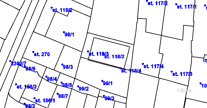 Parcela st. 118/2 v KÚ Rosice u Brna, Katastrální mapa