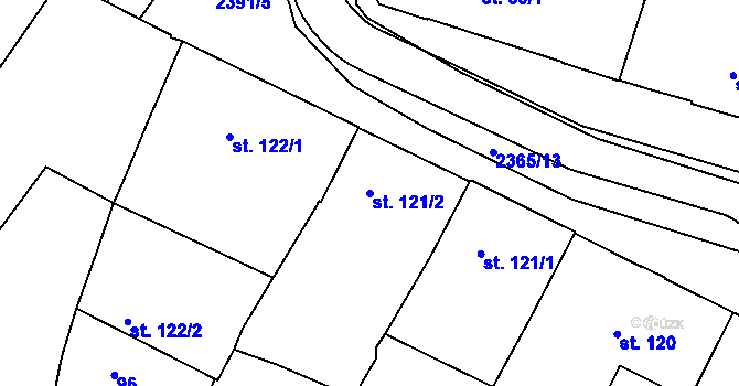 Parcela st. 121/2 v KÚ Rosice u Brna, Katastrální mapa