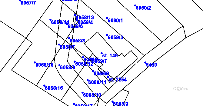 Parcela st. 149 v KÚ Rosice u Brna, Katastrální mapa