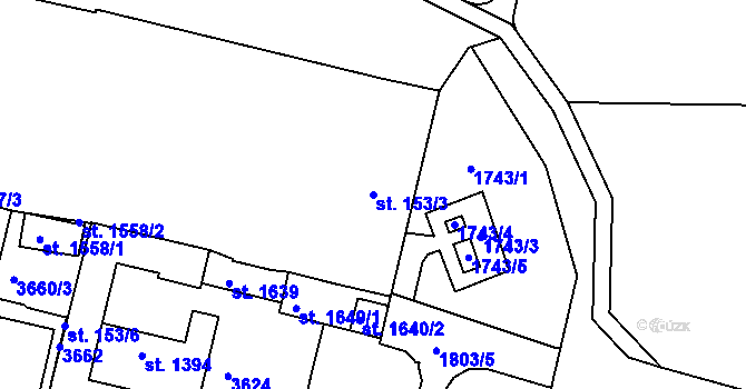 Parcela st. 153/3 v KÚ Rosice u Brna, Katastrální mapa
