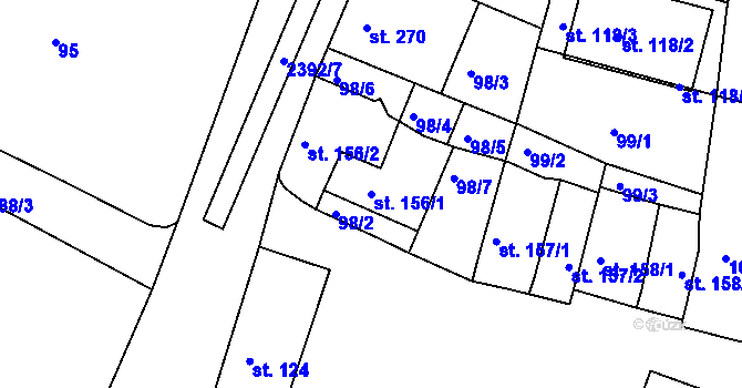 Parcela st. 156/1 v KÚ Rosice u Brna, Katastrální mapa