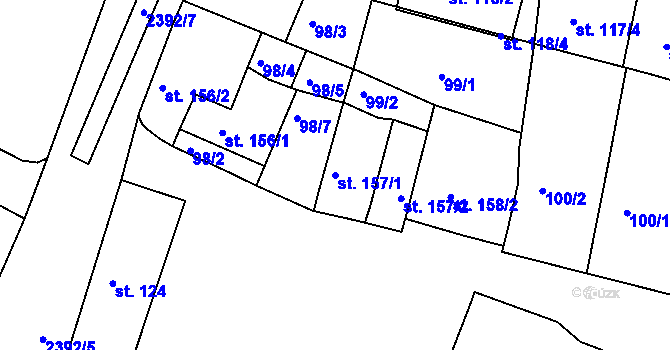 Parcela st. 157/1 v KÚ Rosice u Brna, Katastrální mapa