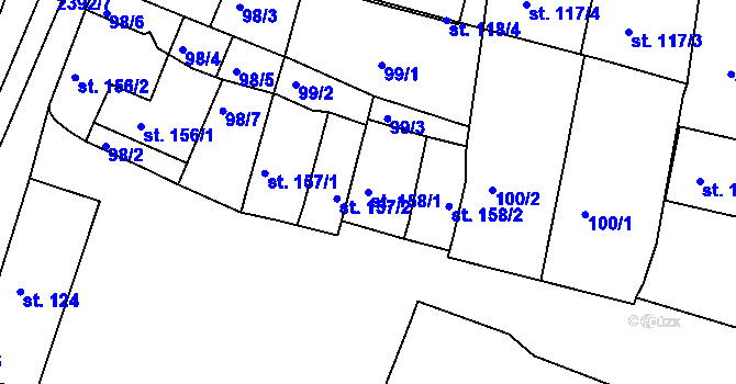 Parcela st. 158/1 v KÚ Rosice u Brna, Katastrální mapa