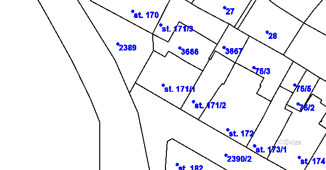 Parcela st. 171/1 v KÚ Rosice u Brna, Katastrální mapa