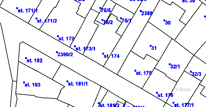 Parcela st. 174 v KÚ Rosice u Brna, Katastrální mapa