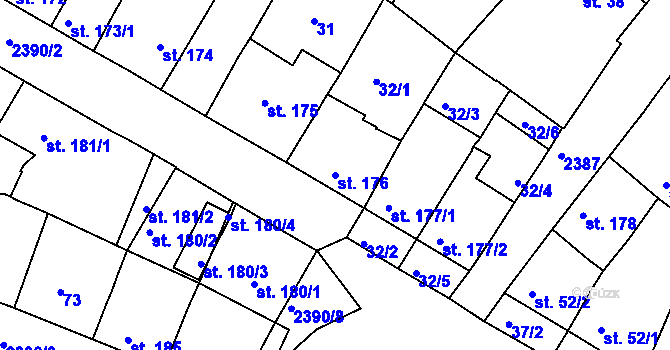 Parcela st. 176 v KÚ Rosice u Brna, Katastrální mapa